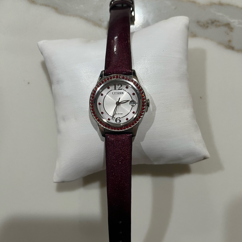 Citizen Silhouette Crystal womens / girls watch in color red/magenta /burgundy